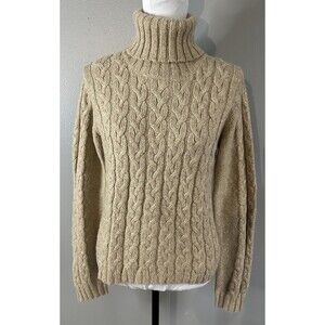 SELA SOFTWARE Womens M Tan Alpaca Blend  Cable Knit Turtleneck Pullover Sweater